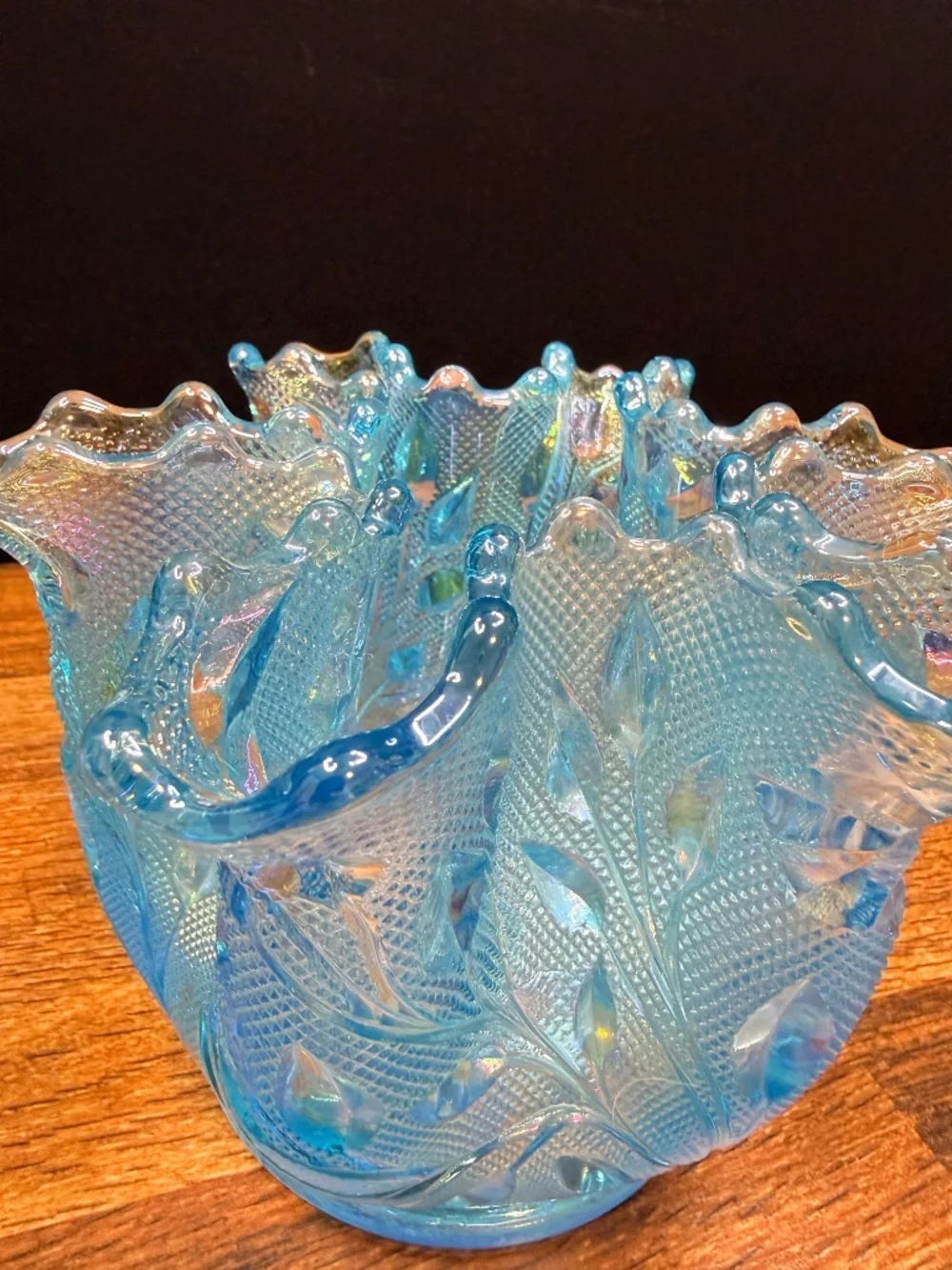 1980s WESTMORELAND Blue Iridescent Vase